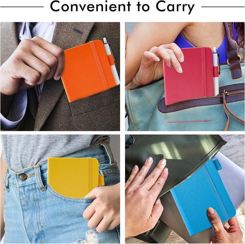 Feela Pocket Mini Notebooks Bulk, Small Cute Memo Notepads Hardcover College Ruled Lined Journals with Pen Holder for School Business Work, with 6 Black Pens, 3.5”x 5.5”, 6 Pack, A6, Solid Colors - Image 5